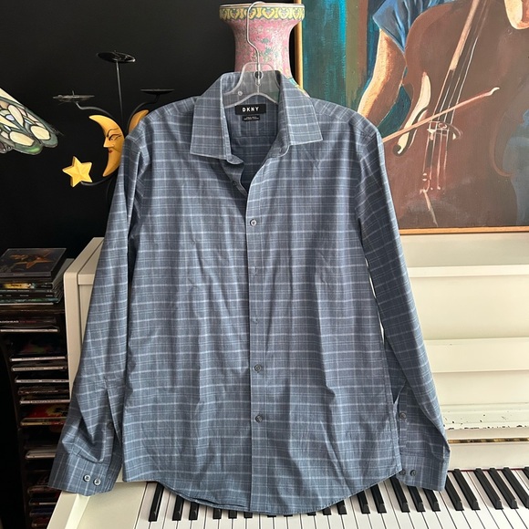 DKNY Men's Gray Checkered Button-Down Shirt 15.5 - Picture 4 of 13